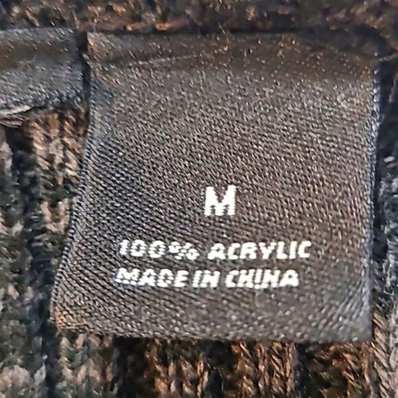 Cardigan Sweater Cape with Batwing Sleeves, Black & Gray Loose Knit, Size Medium - Picture 11 of 11